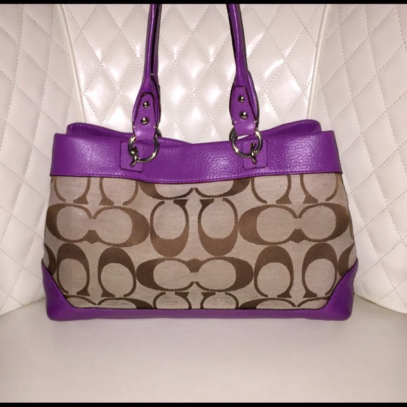 COACH Penelope Khaki Signature Purple Leather Bag - Picture 3 of 8